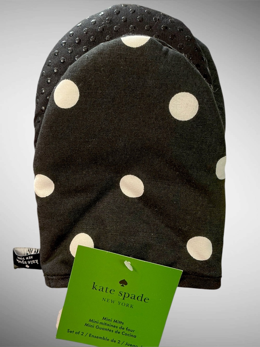 Kate Spade New York Black Polka Dot Mini Oven Mitts Set of 2 NWT
